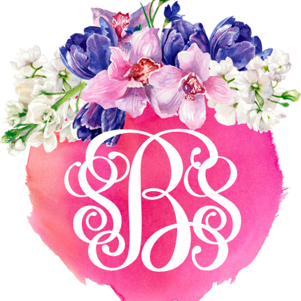 (401-C) Watercolor Floral Flowers Monogram Custom Text