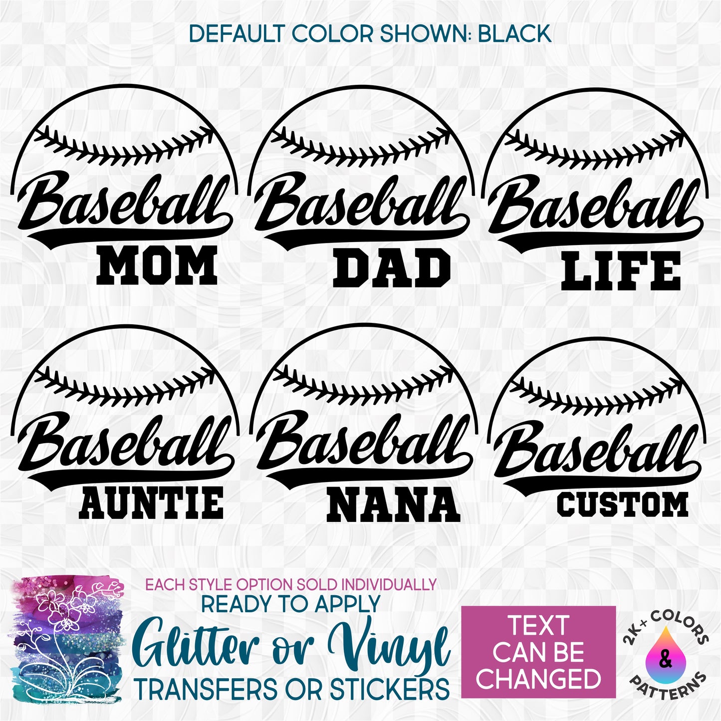 (s041-6A) Baseball Family Mom Glitter or Vinyl Iron-On Transfer or Sticker