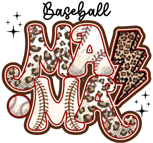 (041-07-I) Retro Baseball Mama Leopard Print Lightening