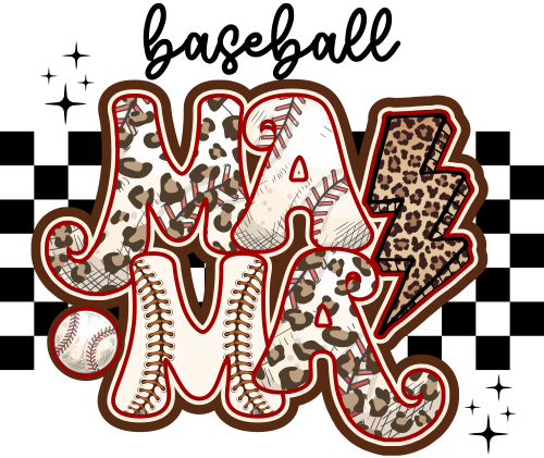 (041-07-M) Retro Baseball Mama Leopard Print Lightening