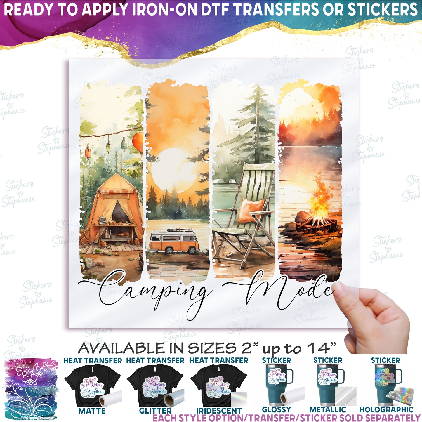(s420-1-B) Camping Mode Watercolor Brushstroke