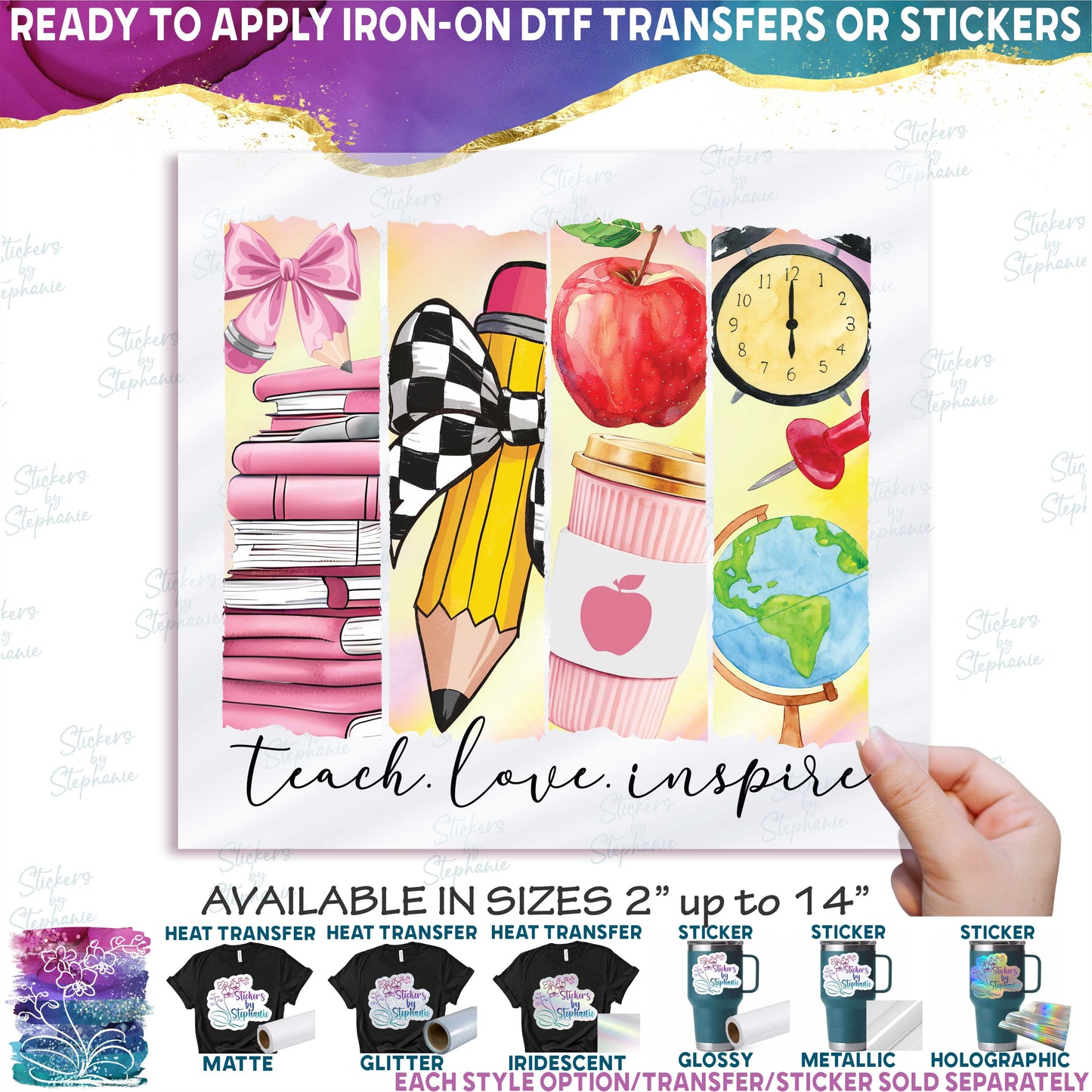 (s420-1-H) Teach Love Inspire Teacher Watercolor Brushstroke