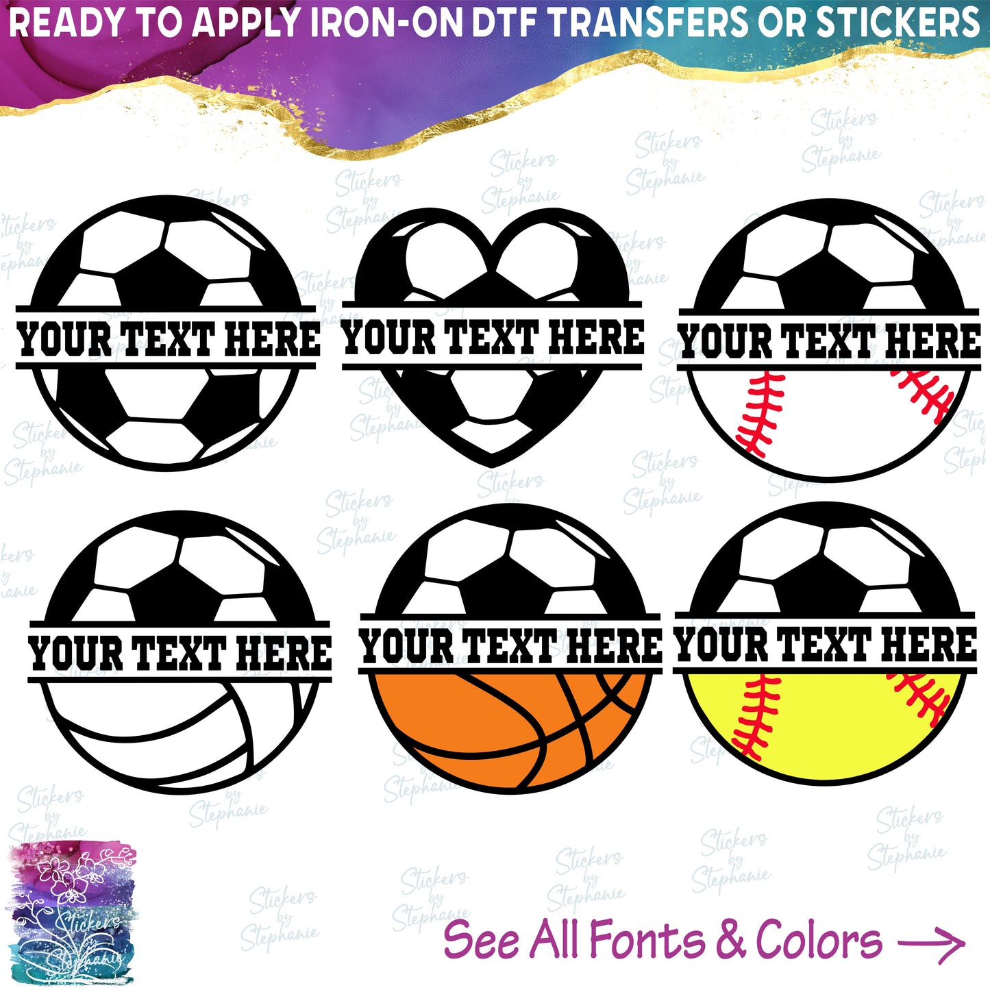 (s067-2) Soccer Ball Split Team Name or Custom Text