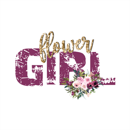 (270-58-02) The Bride, Flower Girl, Custom Bridal Wedding Text Burgundy & Pink Watercolor Flowers
