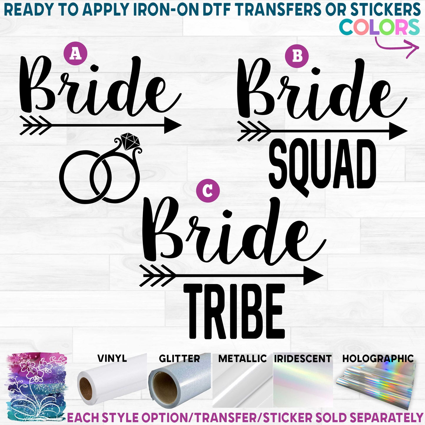 s81-49 Bride Bride Tribe or Bride Squad Made-to-Order Iron-On Transfer or Sticker