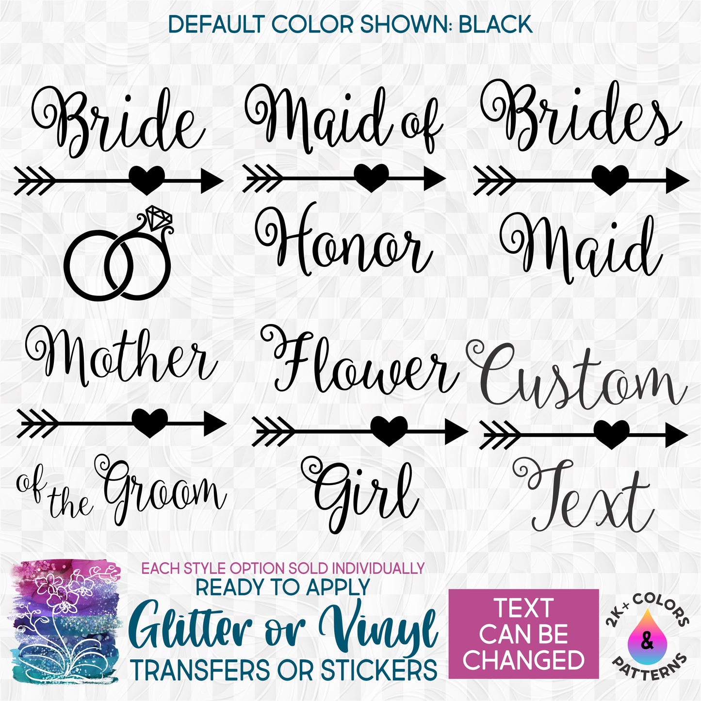 (s081-08) Bridal Wedding Party Glitter or Vinyl Iron-On Transfer or Sticker