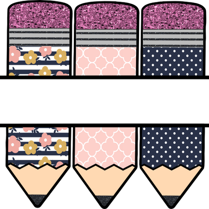 (s095-2H) Split Pink Navy Flower Pencils Custom Name Text