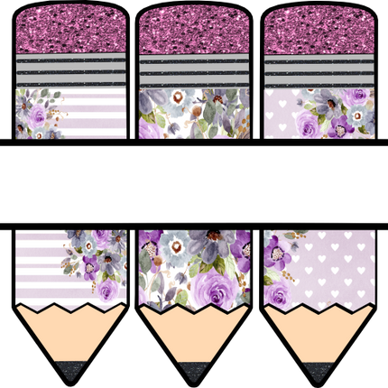 (s095-2N) Split Purple Flower Pencils Custom Name Text