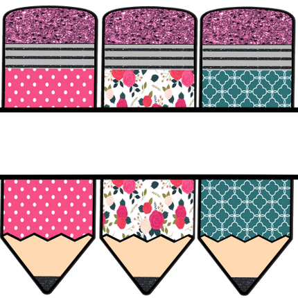 (s095-2P) Split Pink Teal Flower Pencils Custom Name Text