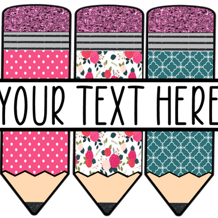 (s095-2P) Split Pink Teal Flower Pencils Custom Name Text