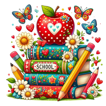(s095-3E) Apple Stack of Books School