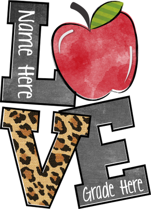 (s095-4H) Stacked Love Apple Teacher Student Name Grade Custom Text