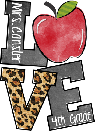 (s095-4H) Stacked Love Apple Teacher Student Name Grade Custom Text