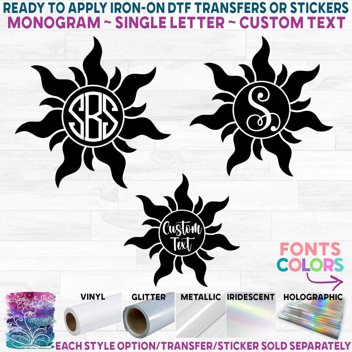 (s096-2B) Sun Monogram Custom Text