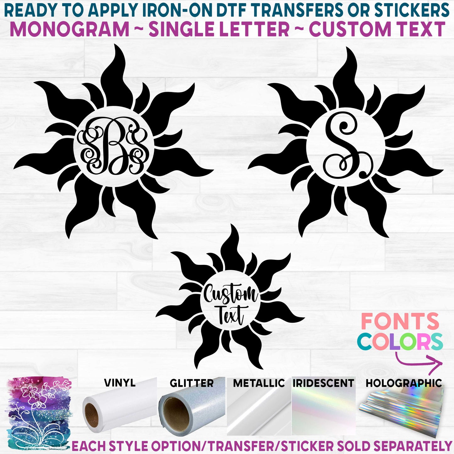 (s096-2A) Sun Monogram Custom Text