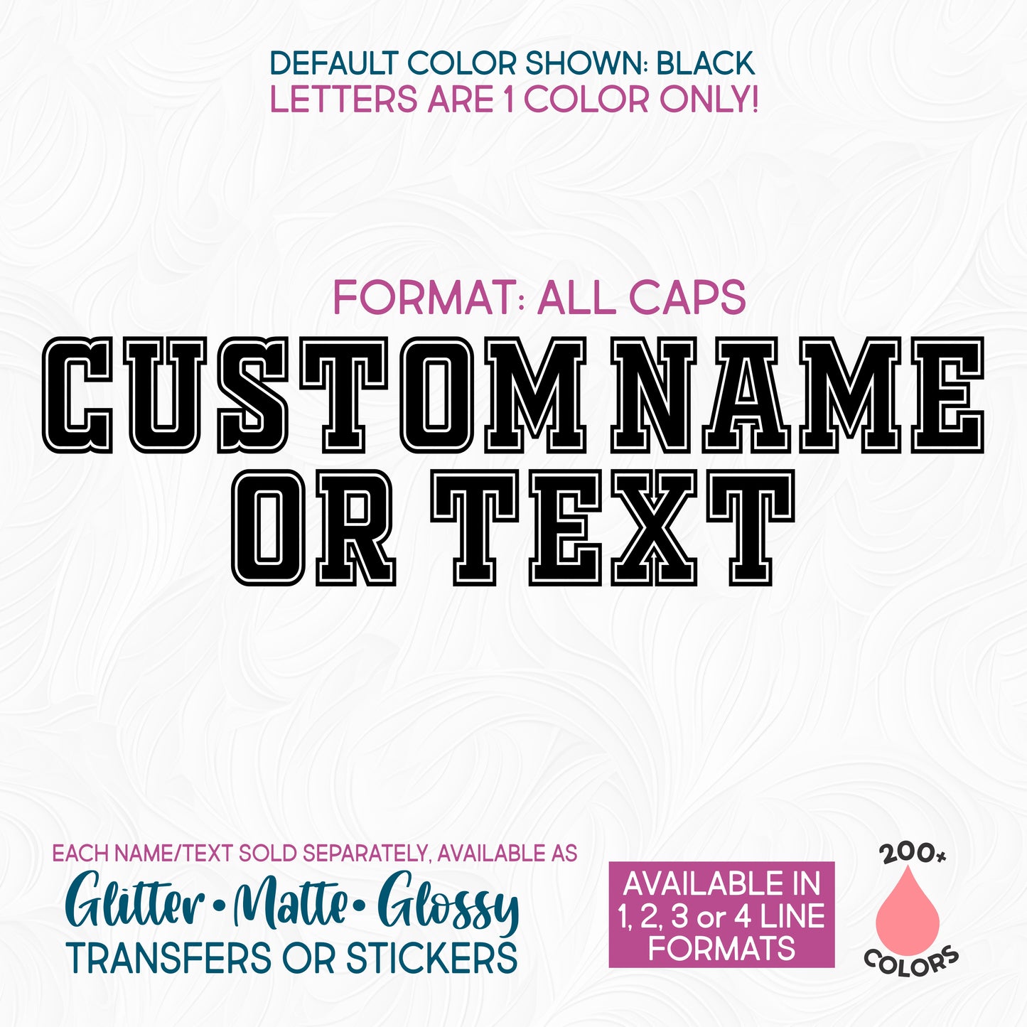SBS-97-F18 Block Font Custom Lettering Name Text Custom Iron-On Transfer or Sticker