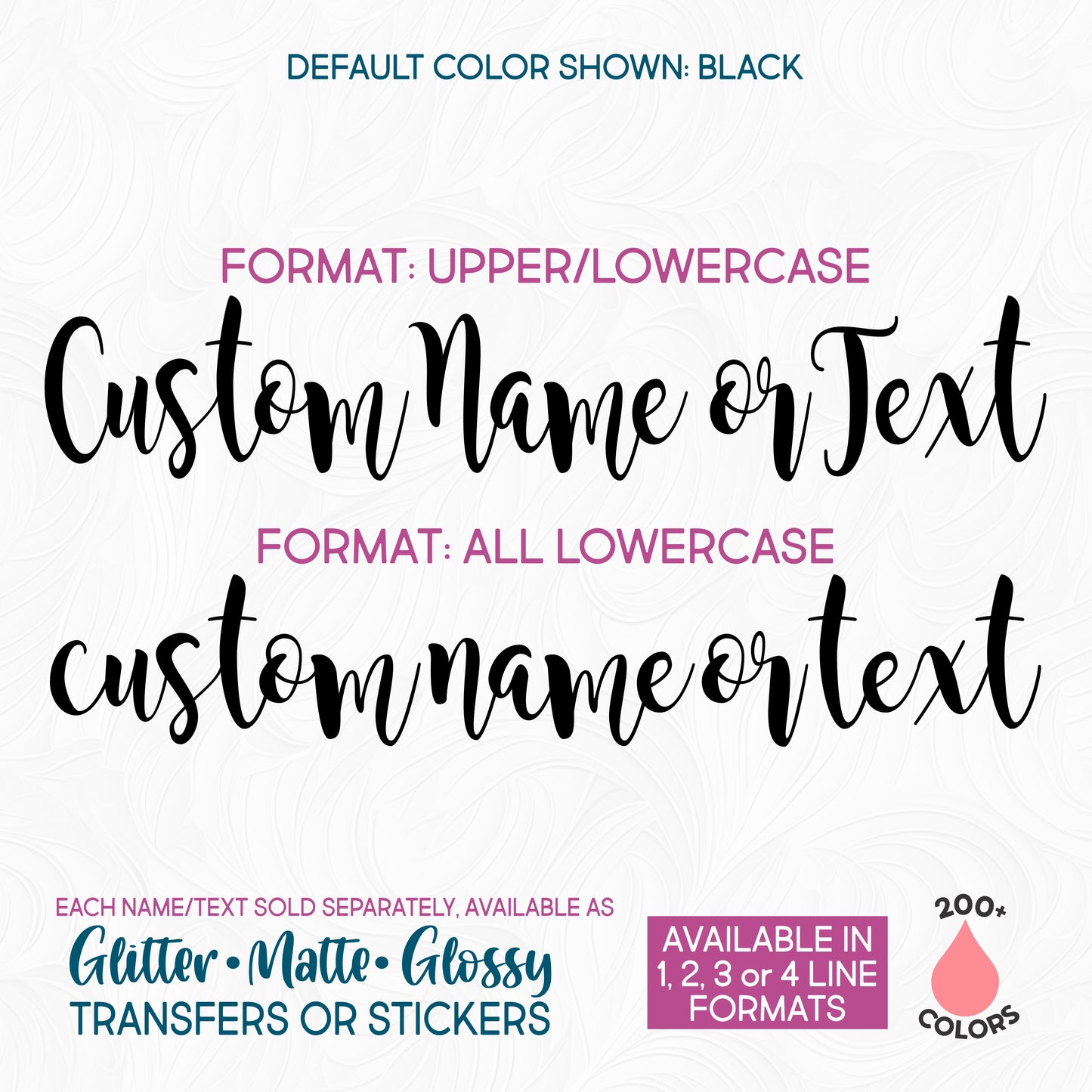 (s97-M02) Script Font Custom Name Text or Single Letter Number Glitter or Vinyl Iron-On Transfer or Sticker