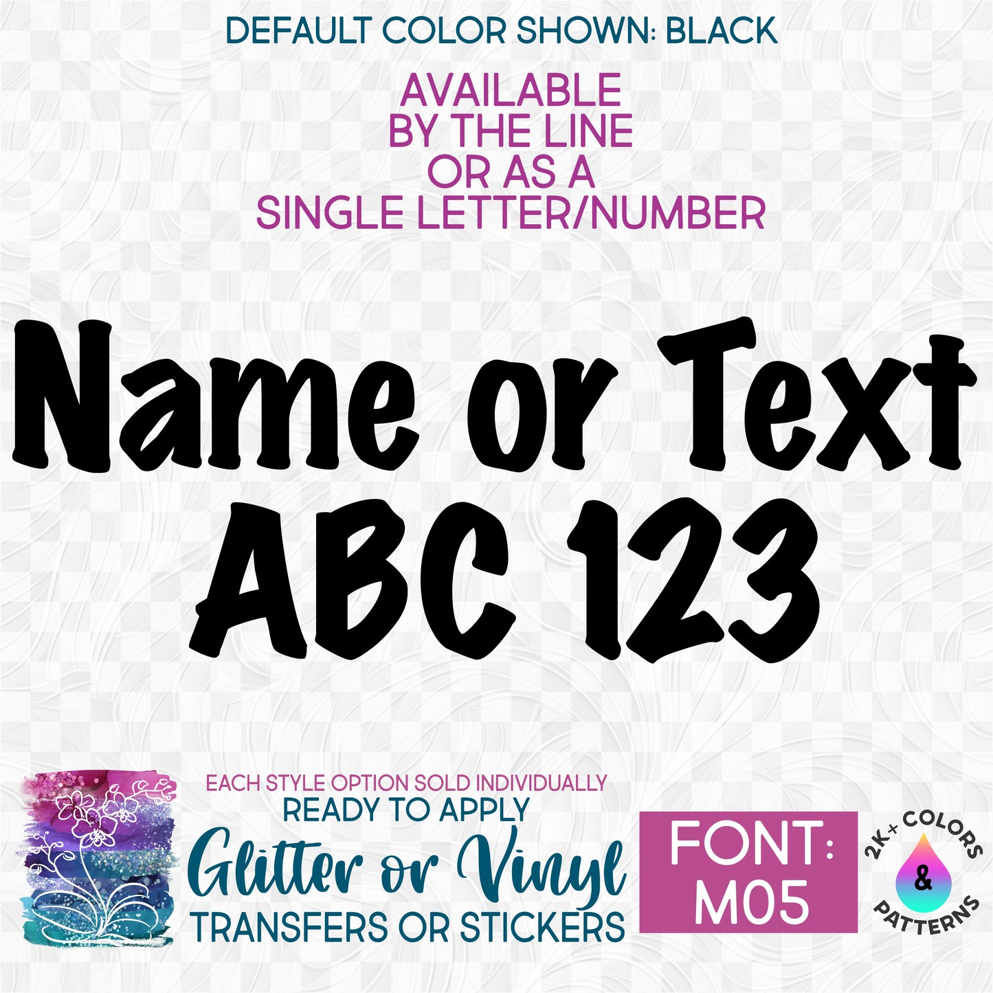 (s97-M05) Block Font Custom Name Text or Single Letter Number Glitter or Vinyl, Iron-On Transfer or Sticker