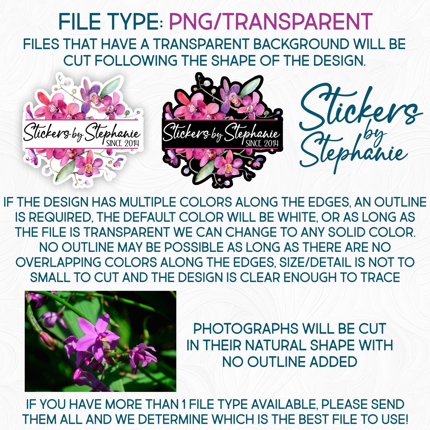 Custom Printing for Your Logo, Design or Photograph Glitter, Matte or Glossy Vinyl Iron-On Transfer or Sticker