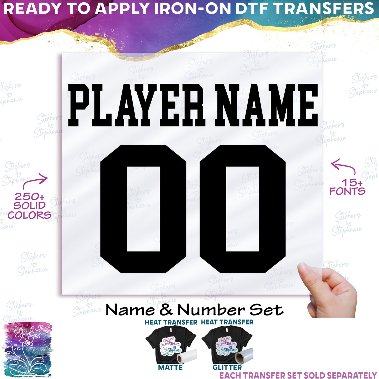 (cpn-003-S) Solid Fonts Custom Player Name & Number 16 Block Fonts