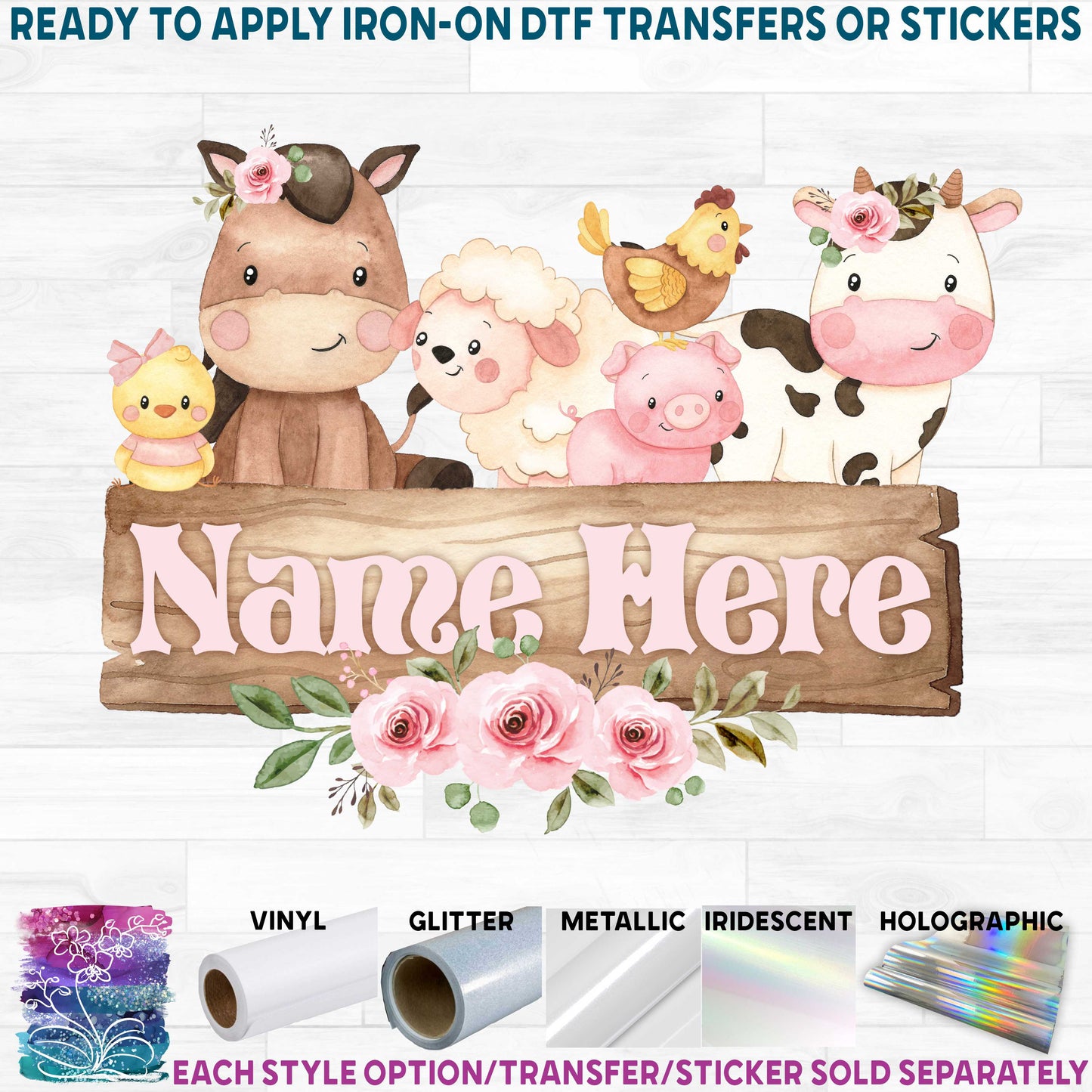 (s034-2-A) Cute Baby Watercolor Farm Animals Custom Name Text