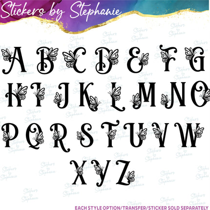 (s1-01-287) Butterfly Monogram Letters Iron-On Transfer