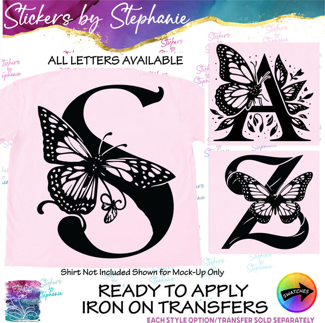 (s1-01-288) Butterfly Monogram Letters Iron-On Transfer