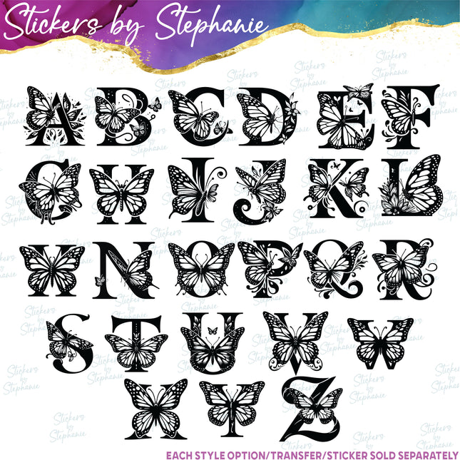 (s1-01-288) Butterfly Monogram Letters Iron-On Transfer