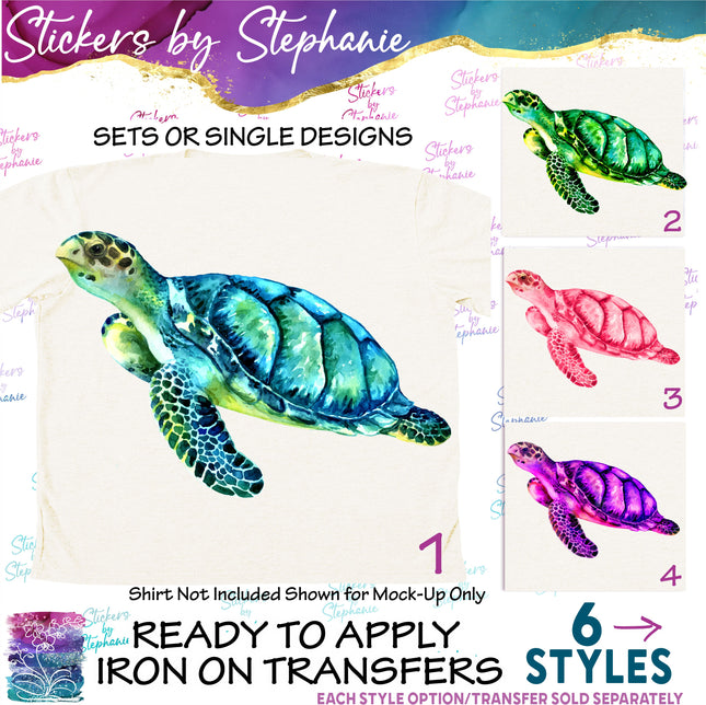 (s02A-113) Colorful Sea Turtle Watercolor Iron-On Transfer