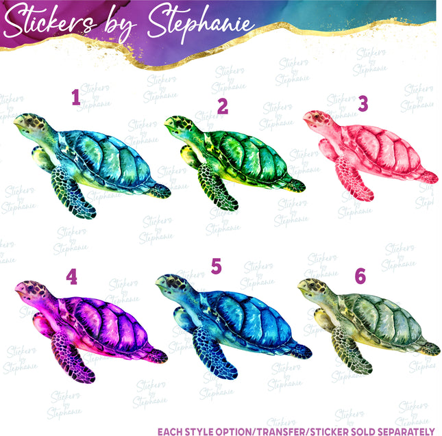 (s02A-113) Colorful Sea Turtle Watercolor Iron-On Transfer