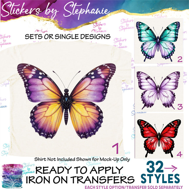 (s02A-124) Watercolor Butterfly Butterflies Iron-On Transfer