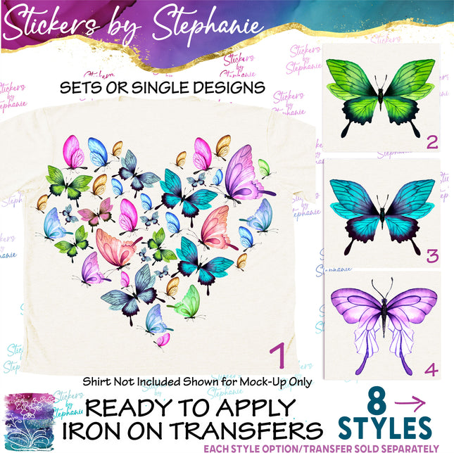 (s02A-036) Butterfly Butterflies Watercolor Iron-On Transfer