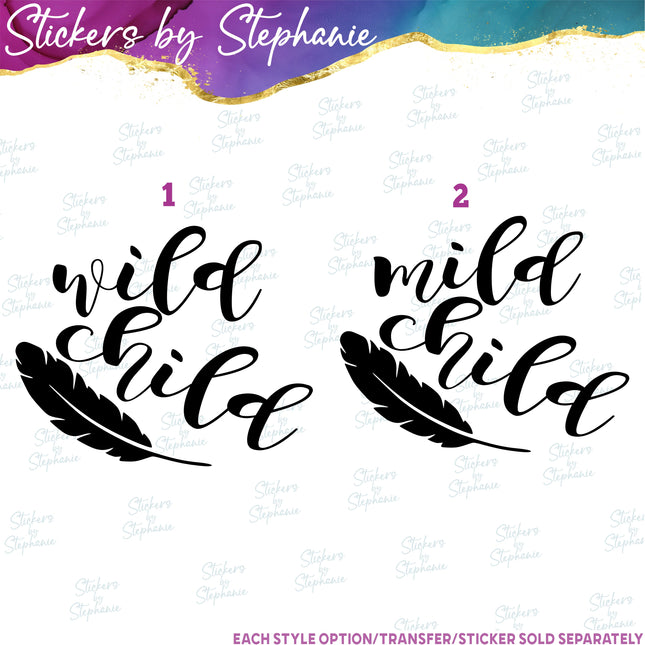 (s03-580) Wild Child Mild Bird Feather Iron-On Transfer