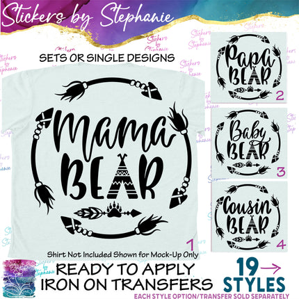 (s1-04-045) Bear Family Arrow Frame Iron-On Transfer