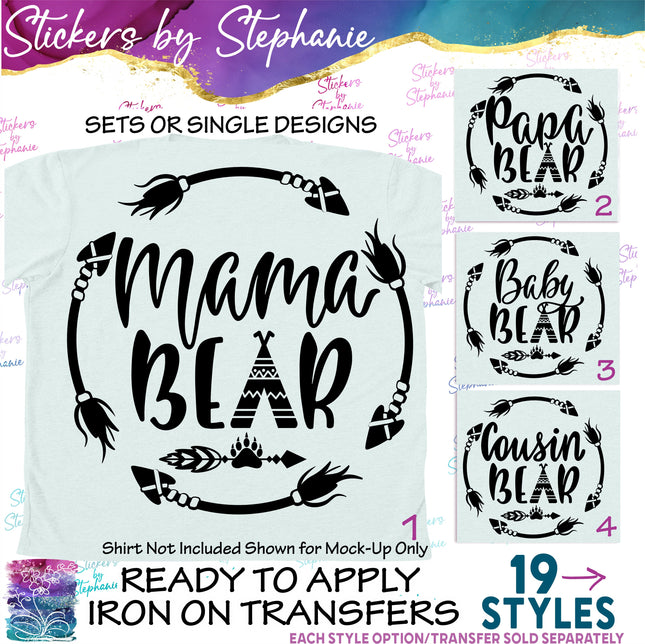 (s1-04-045) Bear Family Arrow Frame Iron-On Transfer