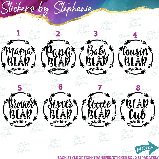 (s1-04-045) Bear Family Arrow Frame Iron-On Transfer