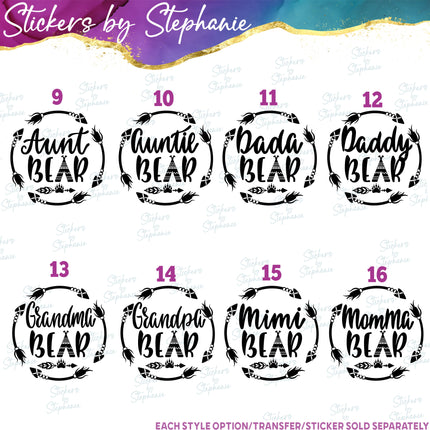 (s1-04-045) Bear Family Arrow Frame Iron-On Transfer