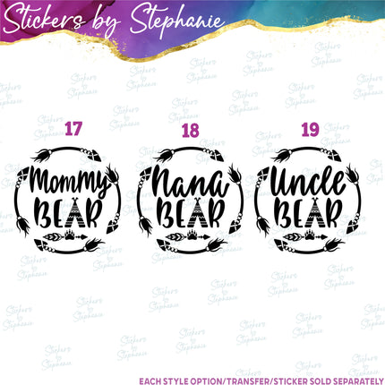 (s1-04-045) Bear Family Arrow Frame Iron-On Transfer