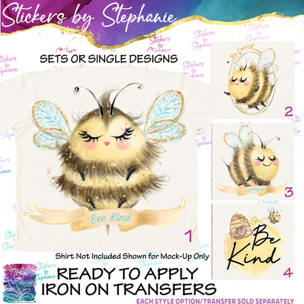 (s1-05-001) Bee Kind, Yourself, Happy Bumblebee Iron-On Transfer