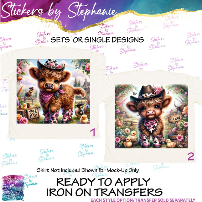 (s1-05-012) Highland Cow Western Iron-On Transfer