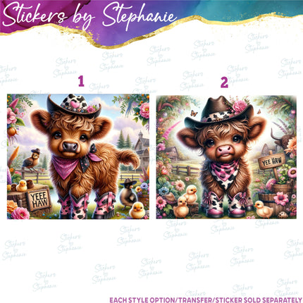 (s1-05-012) Highland Cow Western Iron-On Transfer