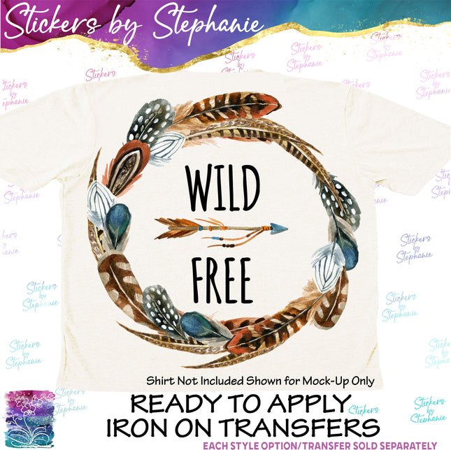 (s1-05-018) Wild Free Feather Wreath Iron-On Transfer