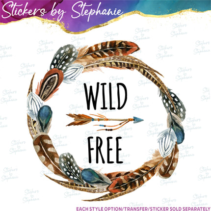 (s1-05-018) Wild Free Feather Wreath Iron-On Transfer