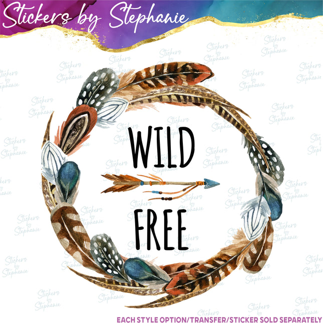 (s1-05-018) Wild Free Feather Wreath Iron-On Transfer
