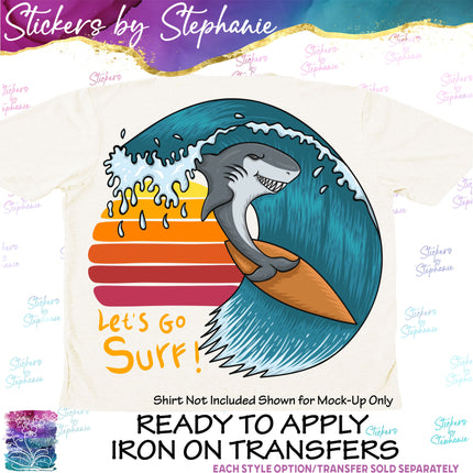 (s1-05-022) Let's Go Surf Shark Surfing Iron-On Transfer