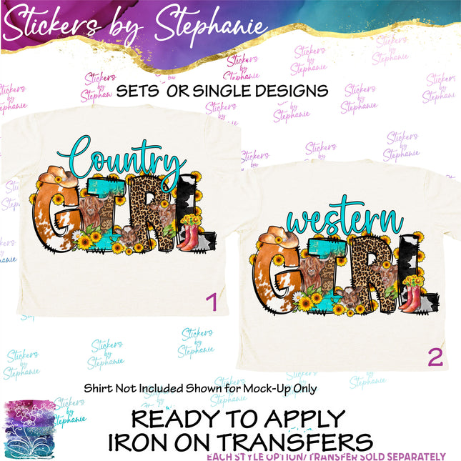 (s1-05-024) Country Girl, Western Cow Iron-On Transfer