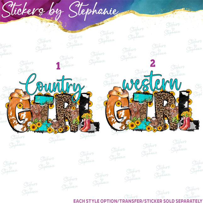 (s1-05-024) Country Girl, Western Cow Iron-On Transfer