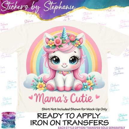 (s1-05-032) Mama's Cutie Unicorn Iron-On Transfer