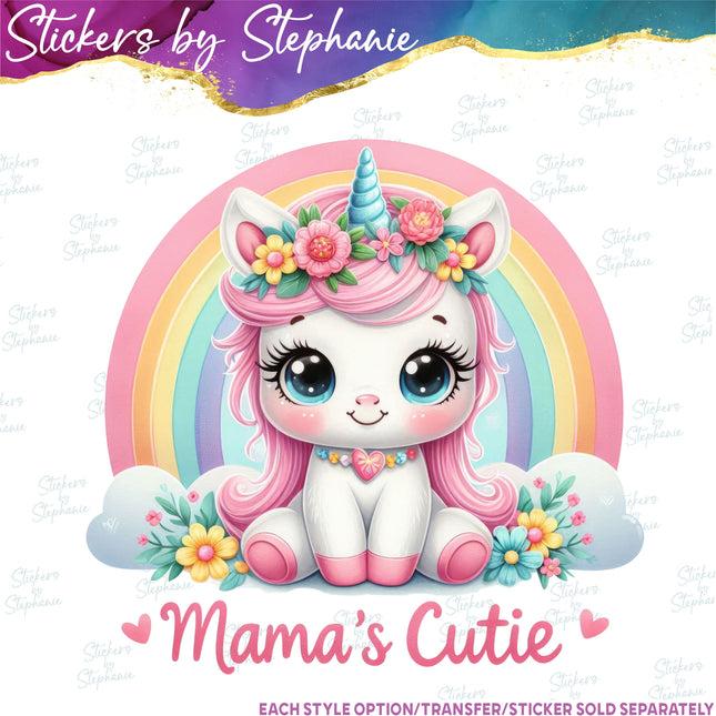 (s1-05-032) Mama's Cutie Unicorn Iron-On Transfer