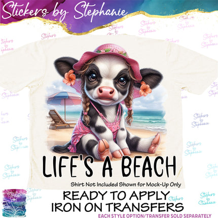 (s1-05-038) Life's a Beach Cow Iron-On Transfer
